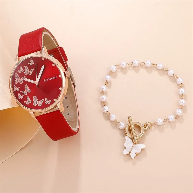 2pcs Set Womens Butterfly Watches
