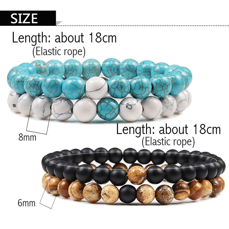 Black White Natural Lava Stone Tiger Eye Beaded Yoga Bracelets for Men Women