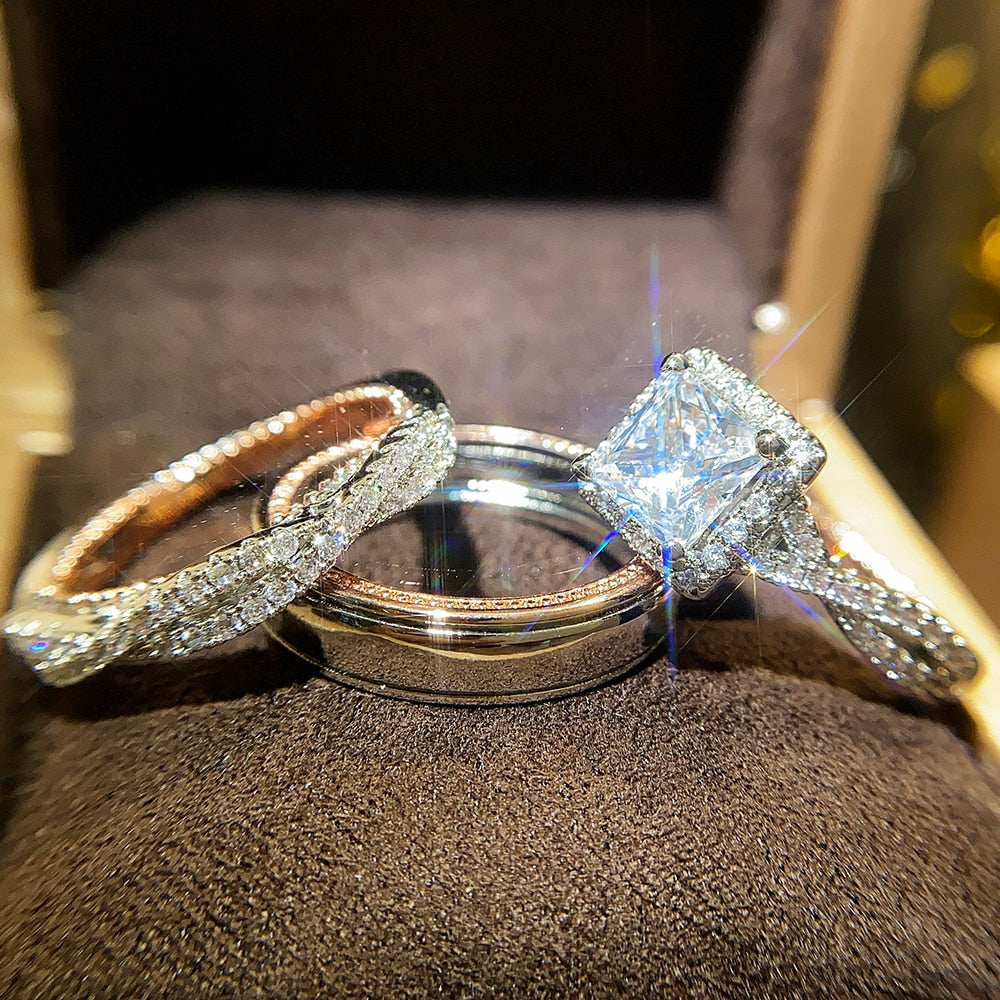 Huitan Luxury Marriage Set Rings