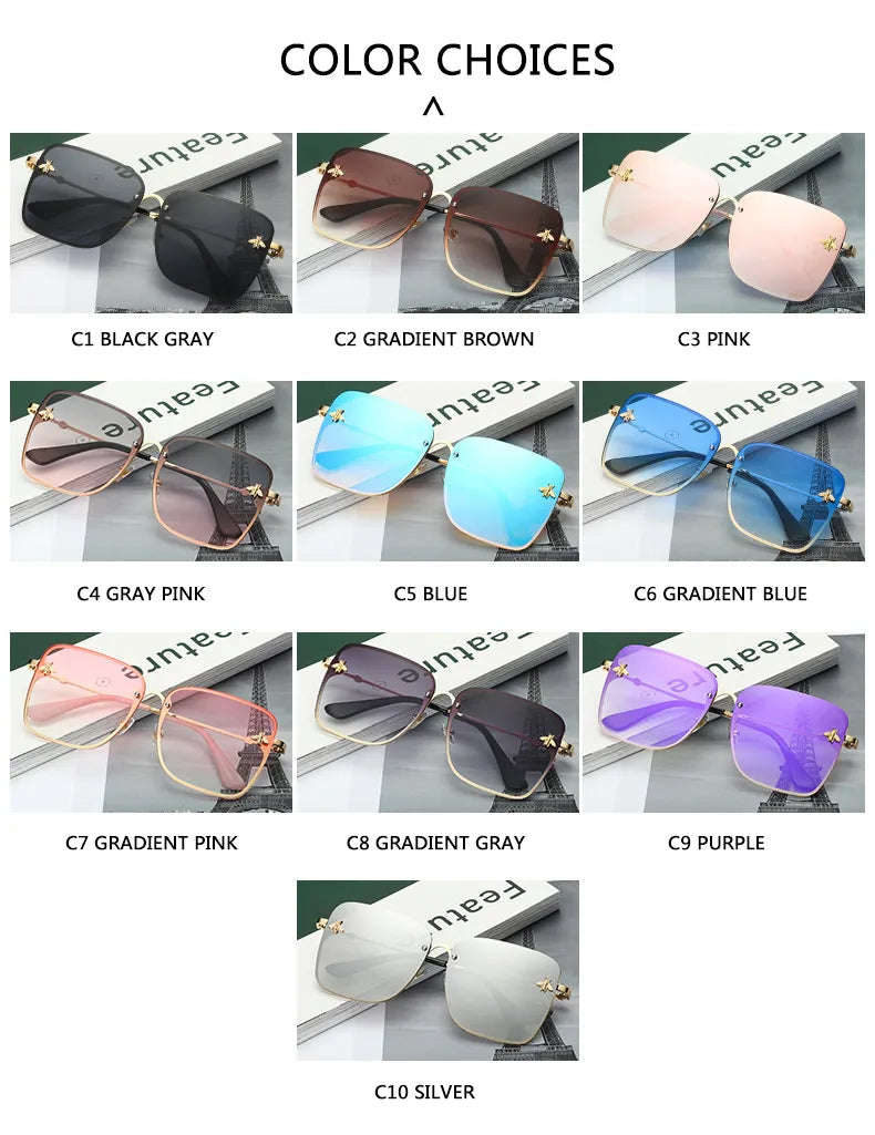 New Fashion Lady Oversize Rimless Square Bee Sunglasses