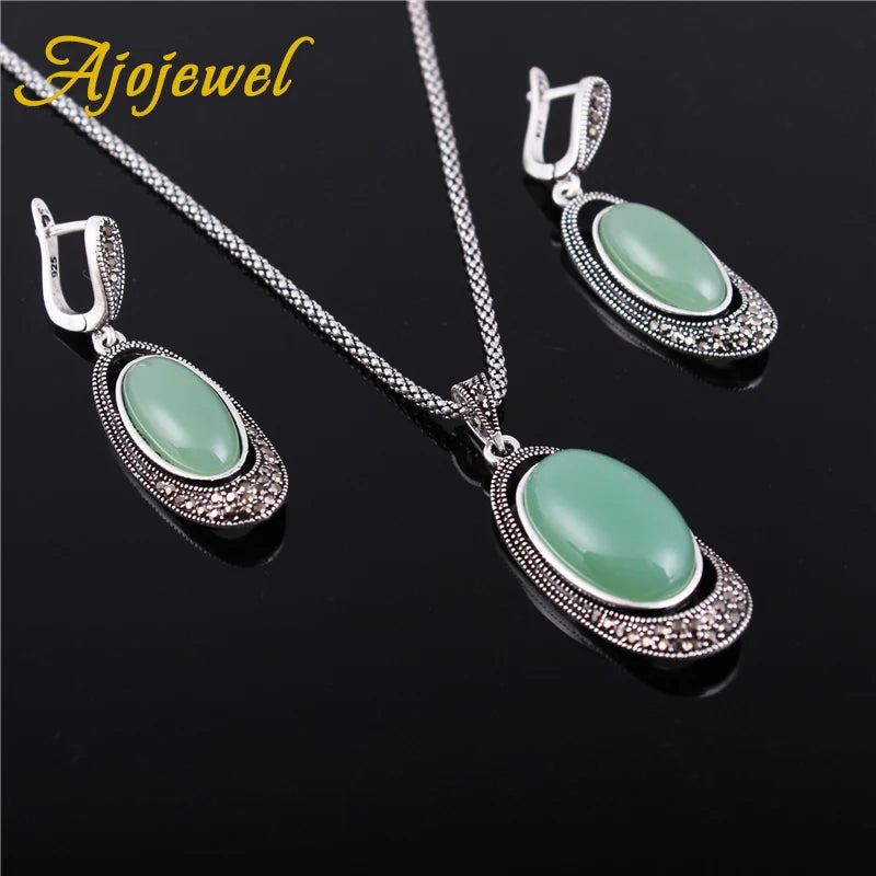 Delicate Green Opal Stone Retro Jewelry Sets