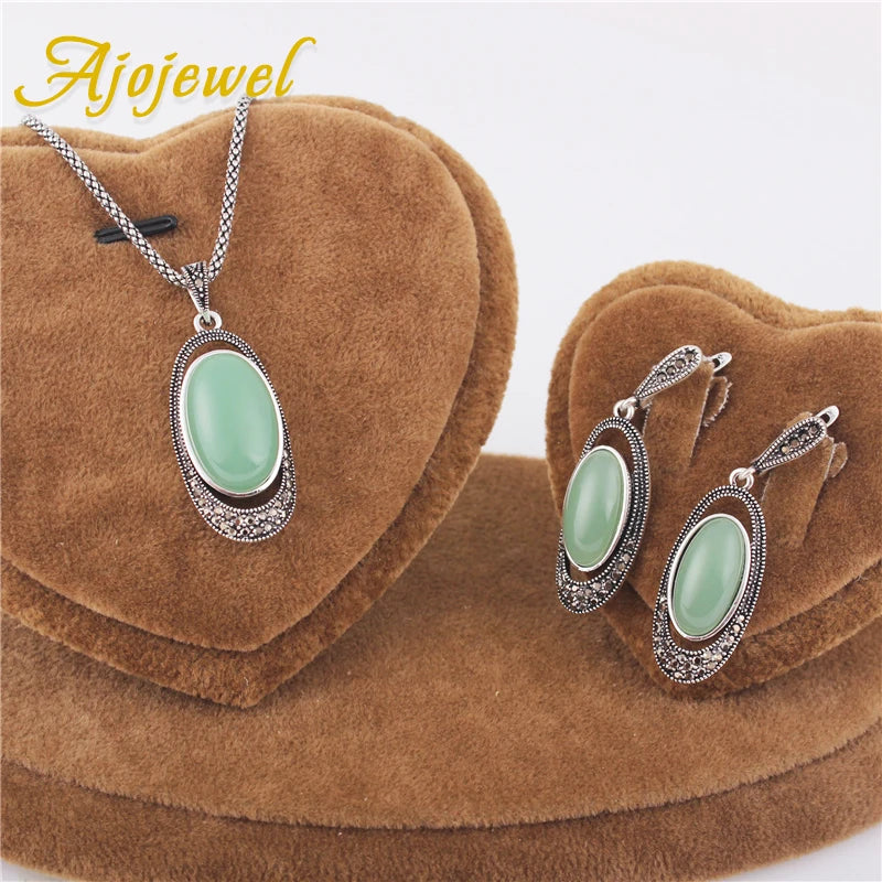 Delicate Green Opal Stone Retro Jewelry Sets