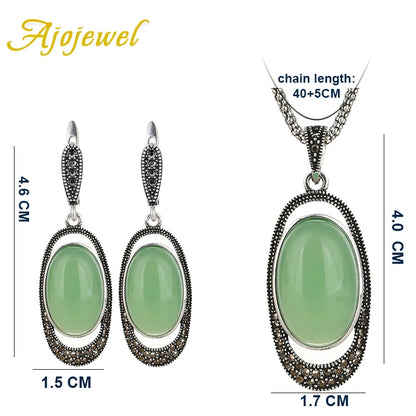 Green Opal Stone Retro Jewelry Sets