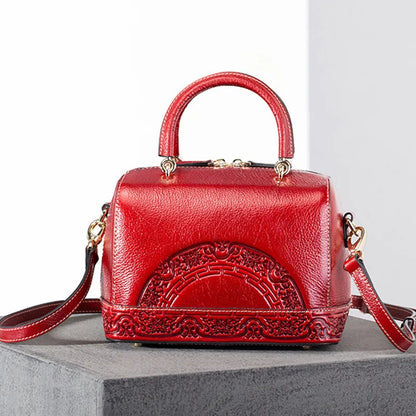 Chinese Style Genuine Leather Box Doctor Female Shoulder Bags