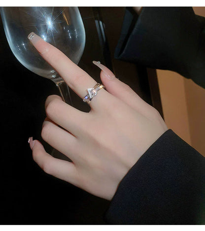 Fashion Stylish Letter D Open-End Zircon Ring Female