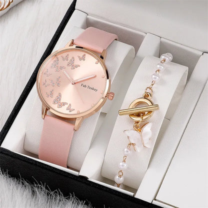 2pcs Set Womens Butterfly Watches