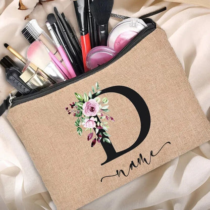 Customized Personalized Name Linen Makeup Bag