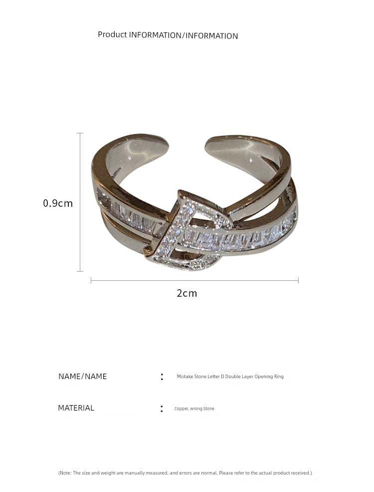 Fashion Stylish Letter D Open-End Zircon Ring Female