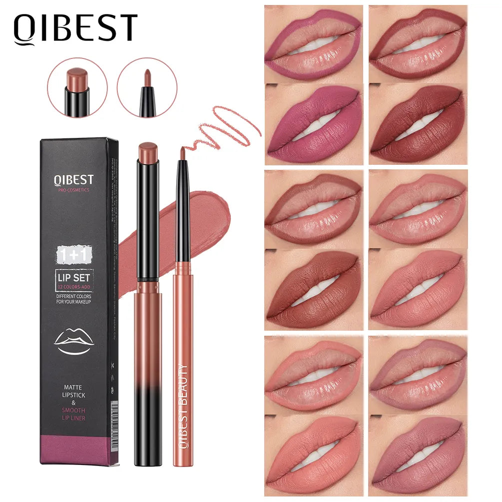 QIBEST 2pcs Lipstick Lipliner Pen Set