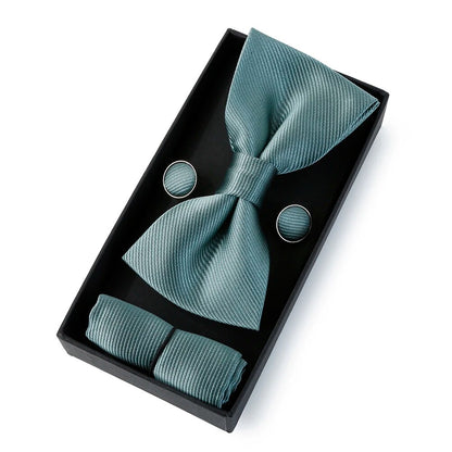 Men Bowtie Set Pocket Square Cufflinks For Wedding