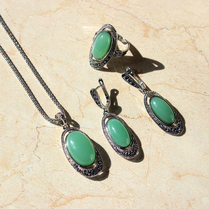 Delicate Green Opal Stone Retro Jewelry Sets