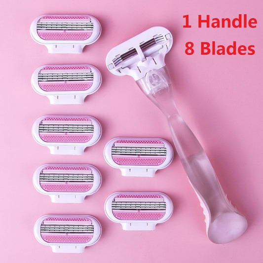 Hair Removal Razor Blades ( 1 Handle + 8 Blades )