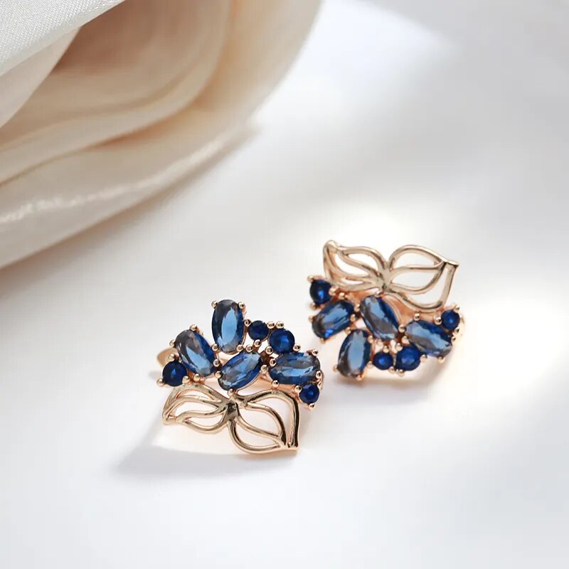 Vintage Blue Natural Zircon Stud Earrings