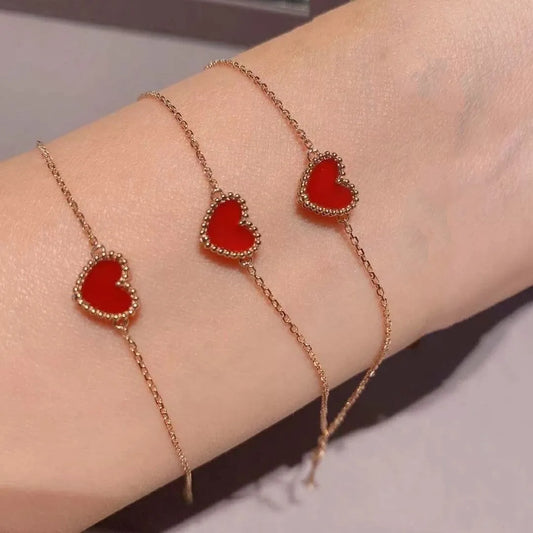 Hot 925 Silver Red Chalcedony Rose Gold Love Heart Shape Bracelet