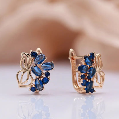 Vintage Blue Natural Zircon Stud Earrings