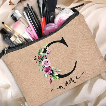 Customized Personalized Name Linen Makeup Bag