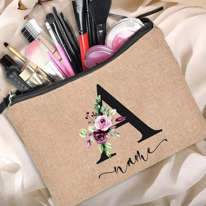 Customized Personalized Name Linen Makeup Bag