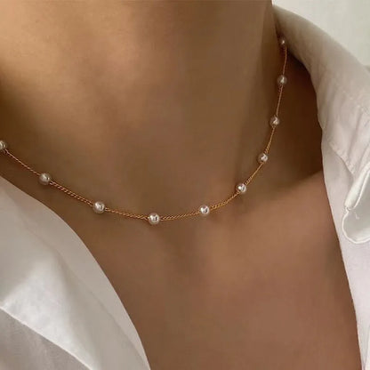 New Beads Women's Neck Chain Kpop Pearl Choker Necklace