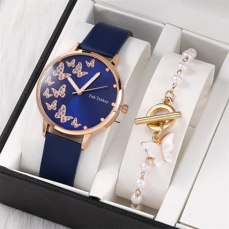 2pcs Set Womens Butterfly Watches