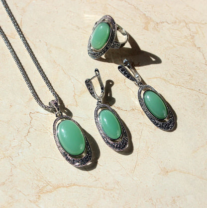 Delicate Green Opal Stone Retro Jewelry Sets