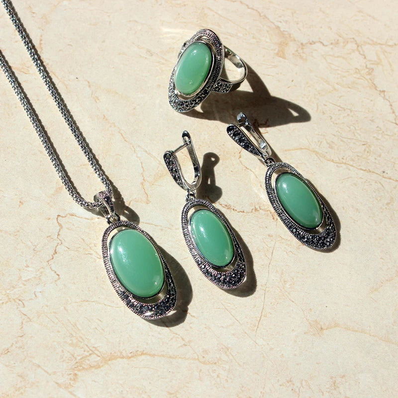 Green Opal Stone Retro Jewelry Sets