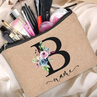 Customized Personalized Name Linen Makeup Bag