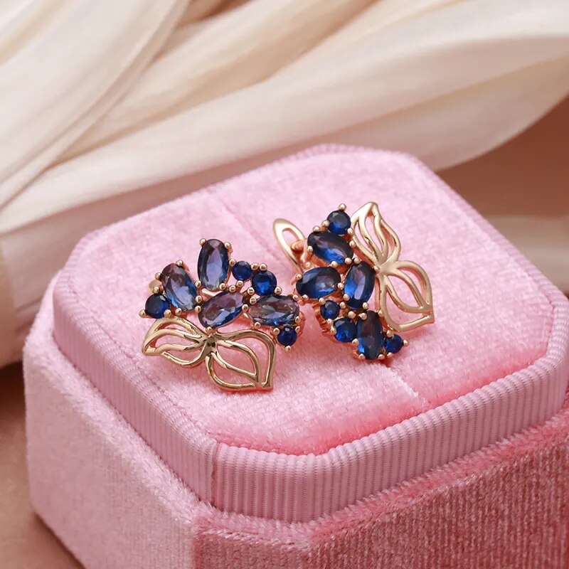 Vintage Blue Natural Zircon Stud Earrings