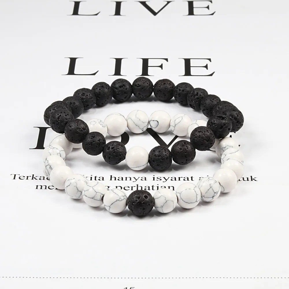 Black White Natural Lava Stone Tiger Eye Beaded Yoga Bracelets for Men Women