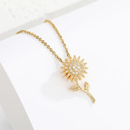 Zircon Sunflower Pendant Necklace for Women